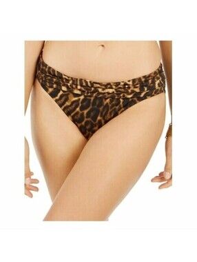 LAUREN RALPH LAUREN Women s Brown Animal PRINTED Bikini Ruched Hipster Bottom 14